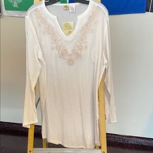 Islander Cream and Tan Embroidered Cover-up